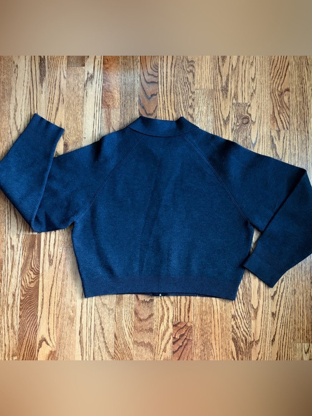 COS Double-Faced Knitted Jacket Dark Gray Zip Front Raglan Cropped Sweater M - Picture 6 of 12